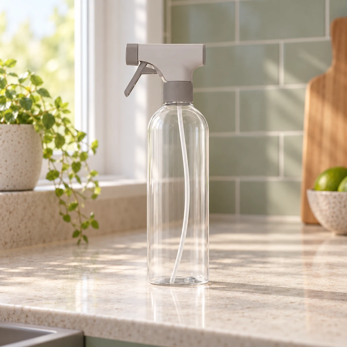 Borrifador Flow 500ml em bancada de cozinha junto à janela